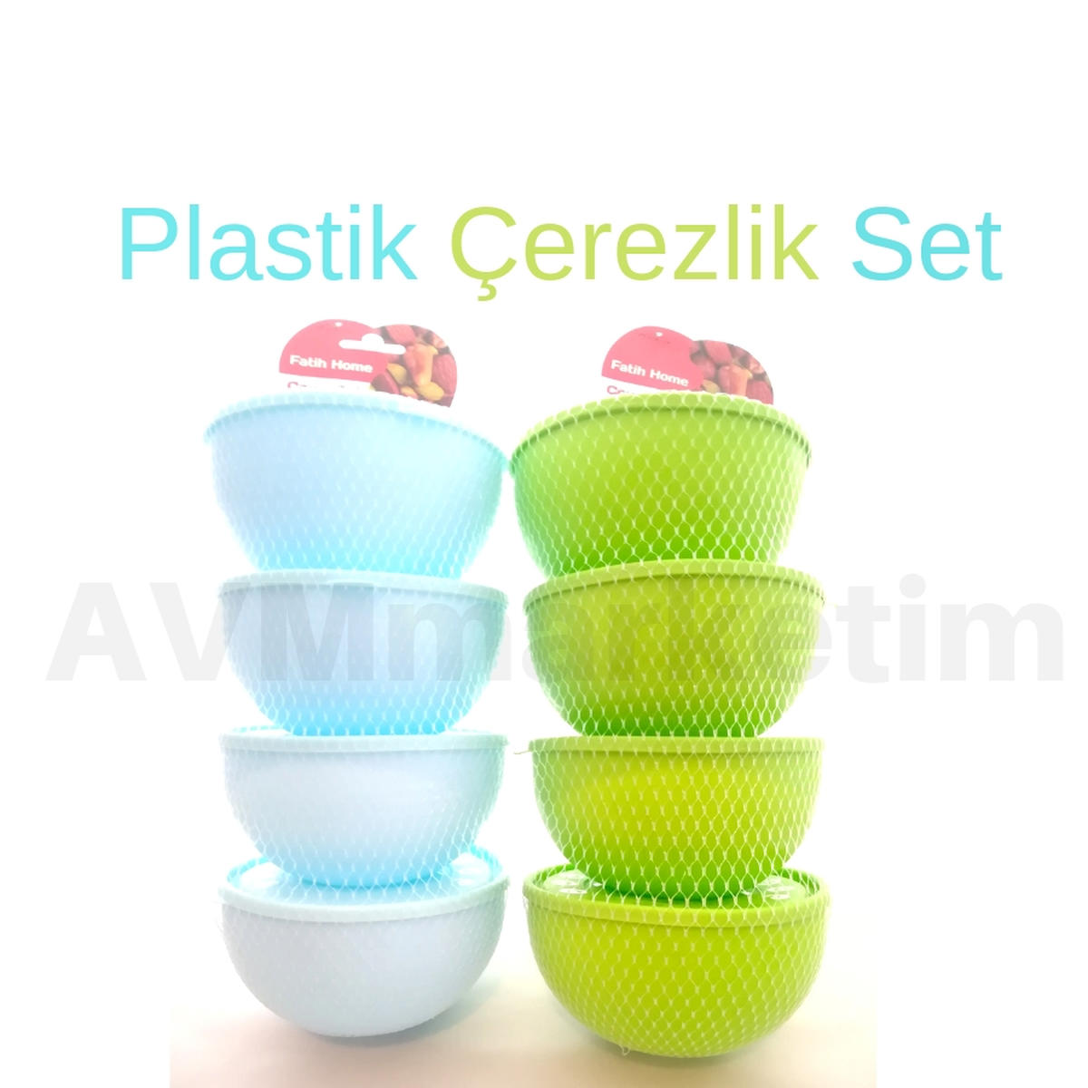 Plastik Kapaklı 4 lü Çerezlik Seti Mavi Renk